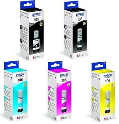 Original Epson 105 / 106 Tinte Flasche 5 Stück Ecotank ET-7700 7750 7100 7160