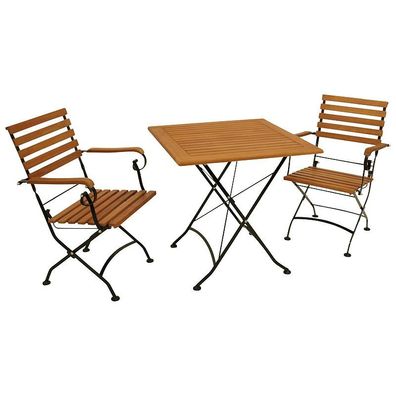 Klappgarnitur 9924384F 3teilig Flachstahl schwarz Eukalyptusholz