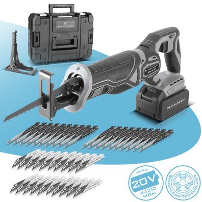 Stahlwerk Brushless-Akku-Säbelsäge mit 40 Ersatzblättern 20 x Holz, 20 x Metall