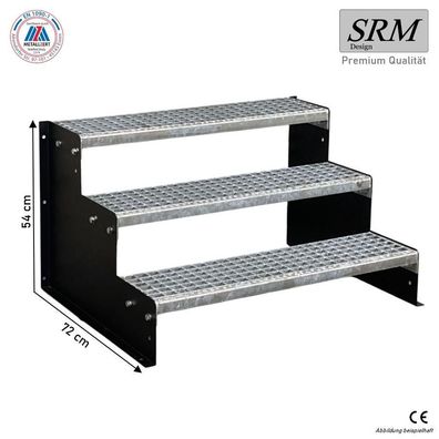 Standtreppe freistehend Treppe 3 Stufen schwarz, 60 - 160 cm Breite, 54 cm Höhe