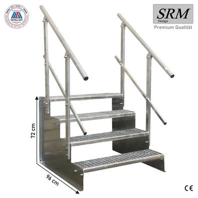 Standtreppe freistehend Treppe 4 Stufen verzinkt, 60 - 160 cm B, 72 cm H, 2 Gel