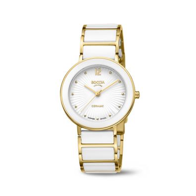 Boccia Damenarmbanduhr Classic 3331-05 Keramik, Titan, weiß, vergoldet