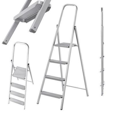 KADAX Einseitige Stahlleiter mit Antirutsch-Füßen, Leiter mit Ablage, 4 Stufen