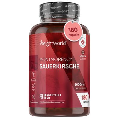 Montmorency Sauerkirschen Kapseln 6000mg - 180 Stück - 3 Monate Vorrat - WeightWorld