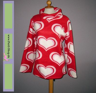 Sweatshirt, Fleece, Herz, Einzelstück, rot, weiß, Gr. 38-40, handmade