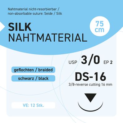 Seide Nahtmaterial USP 3-0 EP-2 DS-16 - 12 Stück