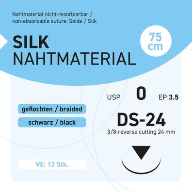 Seide Nahtmaterial USP 0 EP-3.5 DS-24 - 12 Stück