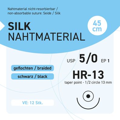 Seide Nahtmaterial USP 5-0 EP-1 HR-13 - 12 Stück