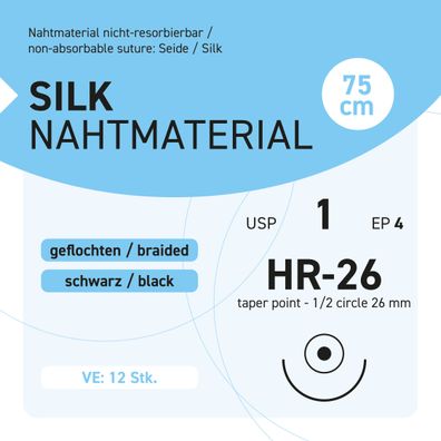 Seide Nahtmaterial USP 1 EP-4 HR-26 - 12 Stück