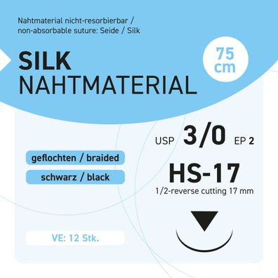 Seide Nahtmaterial USP 3-0 EP-2 HS-17 - 12 Stück