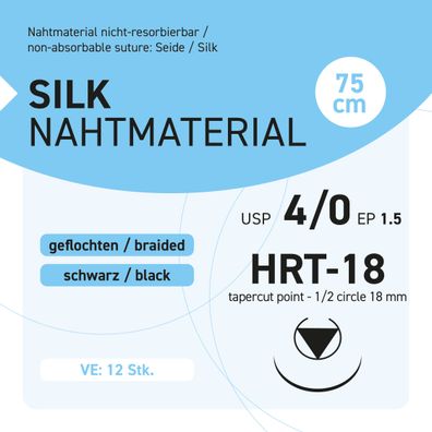 Seide Nahtmaterial USP 4-0 EP-1.5 HRT-18 - 12 Stück