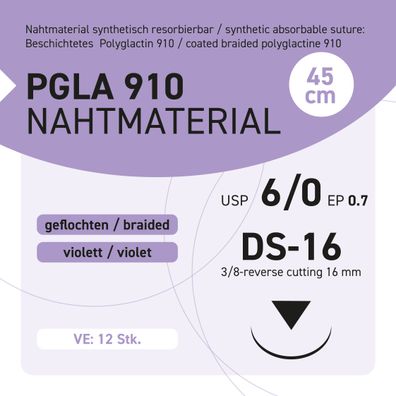 PGLA 910 Nahtmaterial USP 6-0 EP-0.7 DS-16 - 45 - 12 Stück