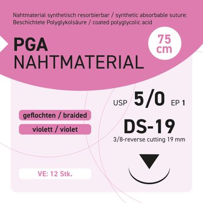 PGA Nahtmaterial USP 5-0 EP-1 DS-19 - 75