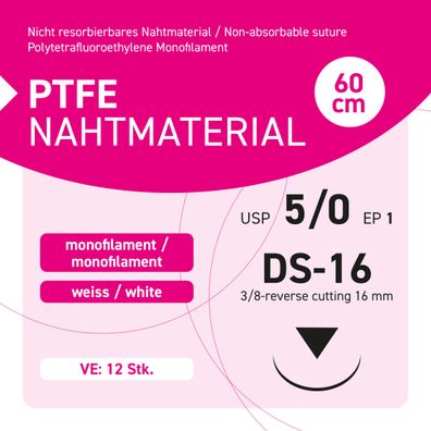 PTFE Nahtmaterial USP 5-0 EP-1 DS-16 - 12 Stück