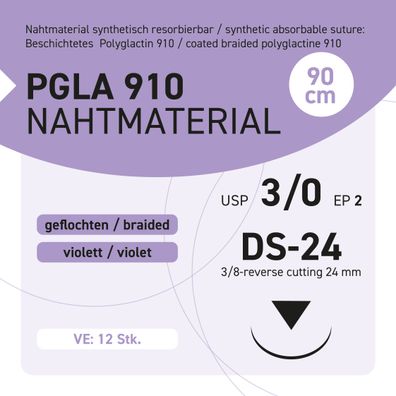 PGLA 910 Nahtmaterial USP 3-0 EP-2 DS-24 - 90 - 12 Stück