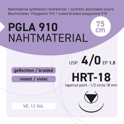 PGLA 910 Nahtmaterial USP 4-0 EP-1.5 HRT-18 - 75 - 12 Stück