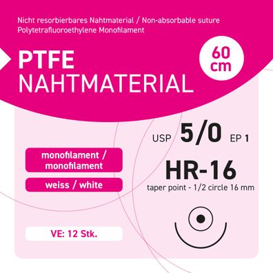 PTFE Nahtmaterial USP 5-0 EP-1 HR-16 - 12 Stück