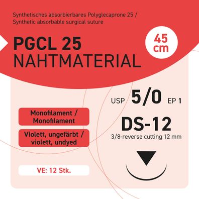 PGCL 25 Nahtmaterial USP 5-0 EP-1 DS-12 - 45 – 12 Stück