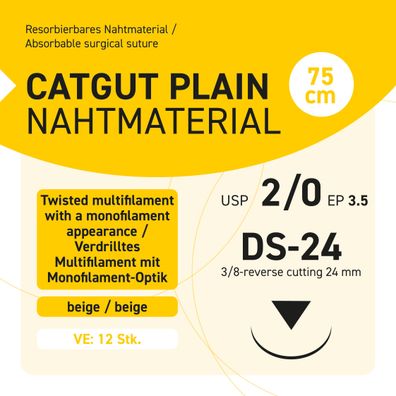 CATCUT PLAIN Nahtmaterial USP 2-0 EP-3.5 DS-24 - 75 - 12 Stück