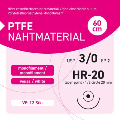 PTFE Nahtmaterial USP 3-0 EP-2 HR-20 - 12 Stück