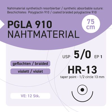 PGLA 910 Nahtmaterial USP 5-0 EP-1 HR-13 - 75 - 12 Stück