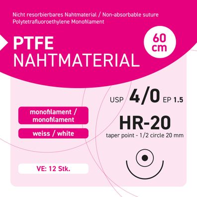 PTFE Nahtmaterial USP 4-0 EP-1.5 HR-20 - 12 Stück