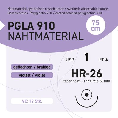 PGLA 910 Nahtmaterial USP 1 EP-4 HR-26 - 75 - 12 Stück