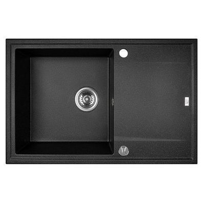 Granitspüle Einzelbecken MEGALO 50x78 Schwarz mit Abtropffläche | Siphon im SET!