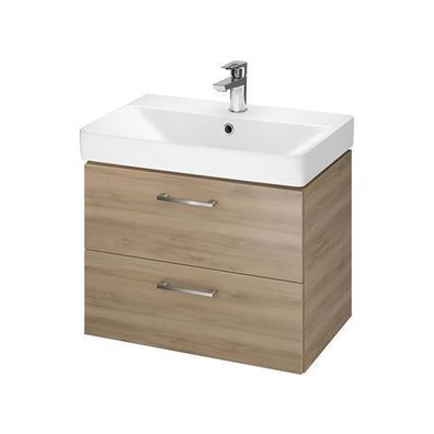 Badmöbel Set Badezimmerschrank mit Keramikwaschbecken LARA MILLE SLIM 60 Nussbaum