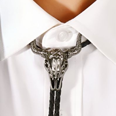 Krawatte Bolo Krawatte mit Longhorn und Kordel Western Cowboy Krawatte