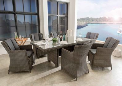 Destiny Sitzgruppe LUNA 6 Sessel + Tisch 200x100cm, Polyrattan, vintage grau