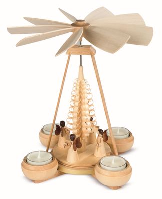 Teelichtpyramide Engel 1-stöckig natur für 4Teelichter