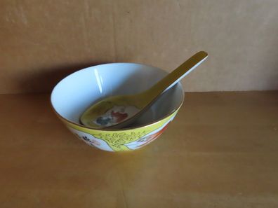 Reisschale mit Löffel gelb mit Fisch-Motiv ca.5,5 cm H