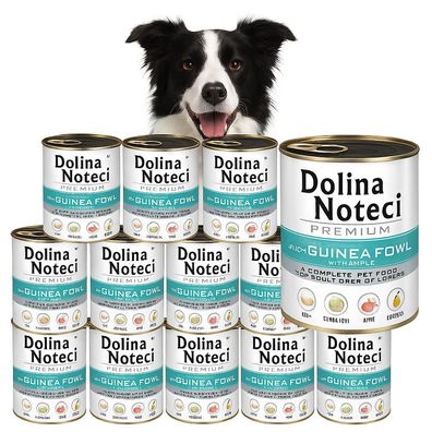 DOLINA NOTECI Premium Nassfutter für Hunde, Perlhuhn mit Apfel, 12×800 g Dosen