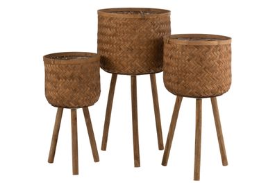 3 Blumentöpfe Dreibeinig Bambus / Plastik Naturell