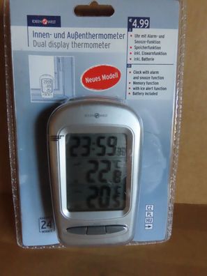 Innen-und Außenthermometer mit Uhr Alarm-und Snooze-Funktion Ideen Welt
