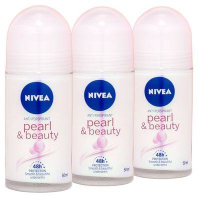 3x Nivea Pearl & Beauty Anti-Transparent Deo Roll-On 50ml