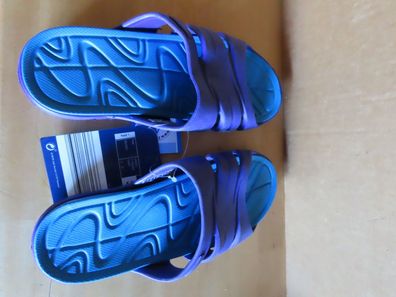 Fitnesspantoletten Badeschuhe Badelatschen lila/türkis Gr. 38 mit Etikett Crane