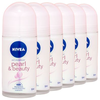 6x Nivea Pearl & Beauty Anti-Transparent Deo Roll-On 50ml
