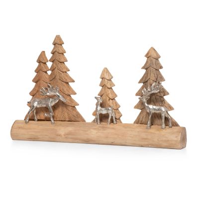 Weihnachtsdeko Rentiere im Wald 53 cm aus Mangoholz und Aluminium handgemacht