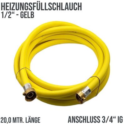 20 m Heizungs Füll Wasser Heizkörper Sanitär Schlauch gelb 3/4" Anschluss