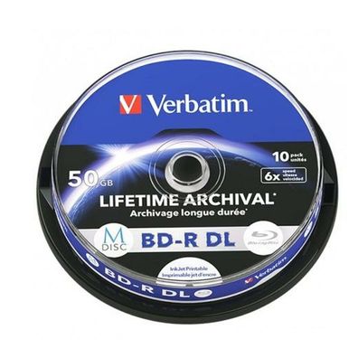 1x10 Verbatim M-Disc BD-R BluRay 50GB 6x Speed Cakebox printable