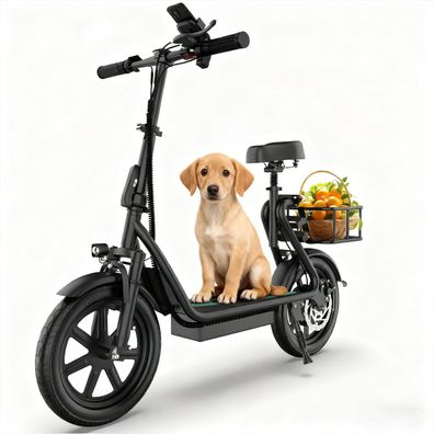 14 Zoll Elektroroller mit Sitz und hinterem Korb für Erwachsene 48V 13AH Scooter