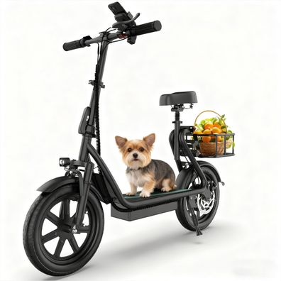 E- Scooter mit Sitz und Korb für Erwachsene 48V 22,5Ah Akku Elektroroller