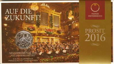 Österreich 5 Euro 2016 Neujahrsausgabe Silber im Folder*