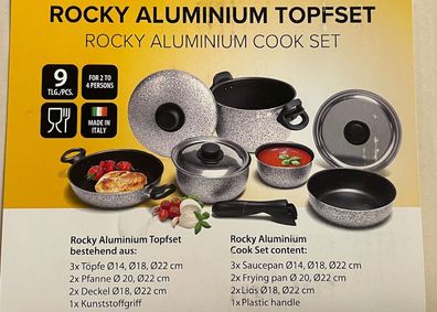 Topfset stapelbar Aluminium 9-teilig Nudelsiebdeckel Pfanne Wohnmobil 92307r NEU