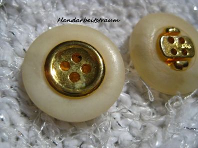 1 Kunststoffknopf creme Mitte goldfarben 20x5mm 4Loch a 1,5mm Nr 1416