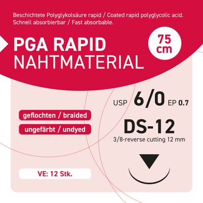 PGA RAPID Nahtmaterial USP 6-0 EP 0.7 DS-12 - 75