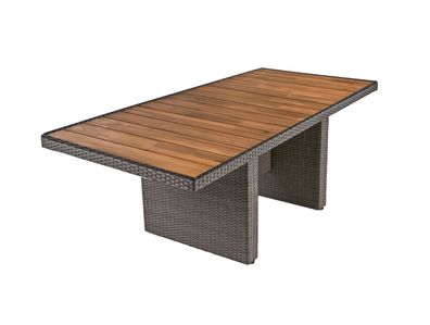 Tisch BRAGA 180 cm, weidengrau mit Holztischplatte, Alu / Kunststoffgeflecht, Akazie