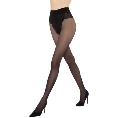 Gatta Monika Classic Strumpfhose - 20 DEN, schwarz, mit elegantem Zierh